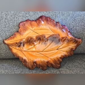 Leaf-Shaped Ceramic Platter - Brown and Orange